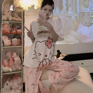 <span class=keywords><strong>Pigiama</strong></span> Estivo da Casa per Ragazze, Completo <span class=keywords><strong>Corto</strong></span> e Lungo, Bianco, Rosa, con Cuori, Hello Kitty, Pantaloni Floreali Rosa, Set <span class=keywords><strong>Pigiama</strong></span> - Product Image 5