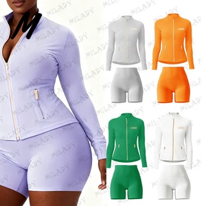 Custom Logo <strong>Jacket</strong> Yoga Pants High Quality Gym Sportswear Zipper Fitness Women <strong>Workout</strong> Sports <strong>Jacket</strong> With Shorts 2 Piece Set - Product Image 2