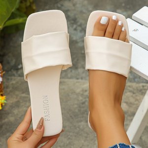 Cheap Wholesale Ladies Summer Fashion Flat Sandals Comfortable square Toe Slip on <b>Slide</b> Sandals for Women - Product Image 3