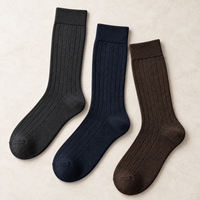 Chaussettes habillées mi-mollet pour hommes, en coton peigné respirant, anti-odeur, côtelées, gris anthracite uni, pour le bureau et les occasions formelles, vente en gros