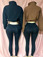 Ensemble pantalon long 2 pièces PEEQI AXR832, style automne, col à revers, sport, color-block, coupe ajustée décontractée