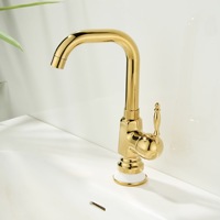 Robinet de lavabo de salle de bain WEIHAO en laiton poli doré avec poignée en céramique blanche, mitigeur eau chaude et froide monotrou