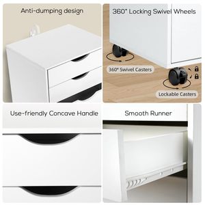 Schubladen kommode mit unterem Schrank, hohe Kommode mit Lenkrädern - Product Image 5