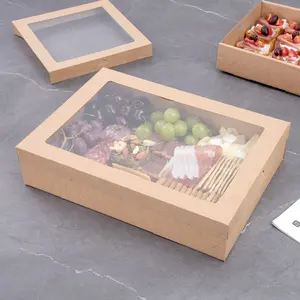 Прямоугольная коричневая крафт-бумага для еды, ланч-боксы, коробка для фруктов и выпечки с окном