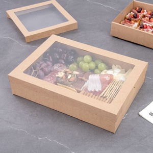 Rectangle brown kraft paper take out food lunch boxes fruit pastries catering box with window