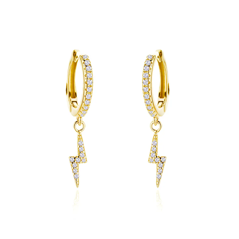 Wholesale Jewelry 925 Sterling Silver Gold Plated Cz Gemstone Bohemian Huggie Lightning Hoop Earrings For Women