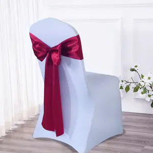 Factory Cheap Wedding Banquet Decoration Burgundy Red Satin Chair Sashes Bow Many Colors