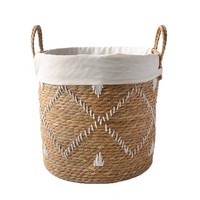 Panier de rangement en rotin tressé fait main personnalisé, forme ovale, 36x36cm, design moderne et simple, panier décoratif portable