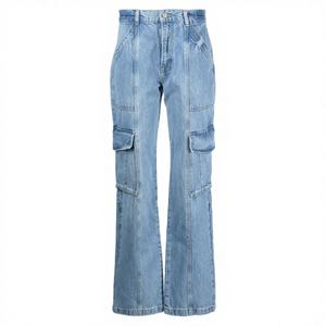 Nouveau pantalon en jean pour femme, style cargo, décontracté, confortable, taille mi-haute, coupe droite, longueur intégrale, coloré, 100% coton respirant - Product Image 1