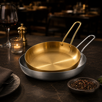Plat de service coréen en acier inoxydable doré, rond, avec longue poignée, pour barbecue, dessert et vaisselle