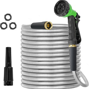 Stainless Steel Garden Hose With 8 Function Water Gun <b>Set</b> For Car Wash And Watering Flowers - Product Image 1