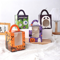 Scatola Premium Personalizzata per Torte di Halloween con Manico, Cartone Bianco 350g, Motivo Fantasma Spaventoso, Confezione per Pasticceria