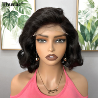 Perruques Courtes en Cheveux Humains Bouclés et Volumineux, Perruque Frontale HD Sans Colle en Cheveux Humains Bouclés et Volumineux, Perruques en Cheveux Humains Vierges Naturels Bouclés et Volumineux