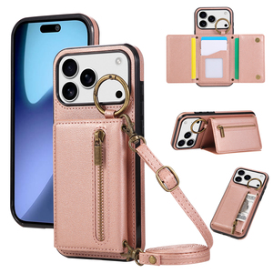 Étui portefeuille de luxe en cuir avec cordon et bandoulière pour <span class=keywords><strong>iPhone</strong></span> 18 Pro Max, compatible <span class=keywords><strong>iPhone</strong></span> 15, 16e, 17 - Product Image 1