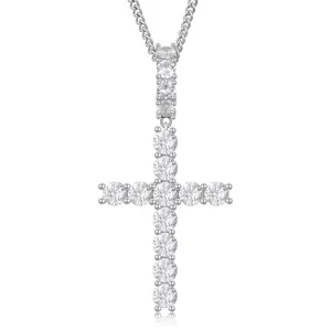 High Quality Diamond Cross Pendant Women Jewelry 925 Sterling Silver VVS Moissanite Cross Pendant Necklace