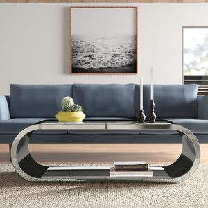 Modern Luxury <strong>Oval</strong> Shaped Stainless Steel <strong>Coffee</strong> <strong>Tables</strong> with Tempered Glass Top for Home or Hotel Living Room Furniture - Product Image 2