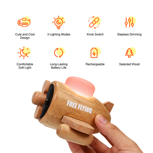 Veilleuse Avion en Bois Rechargeable, 3 Modes d'Éclairage, Lampe <span class=keywords><strong>de</strong></span> Chevet Créative, Lampe <span class=keywords><strong>de</strong></span> Table Décorative pour Chambre et Décoration Intérieure - Product Image 4