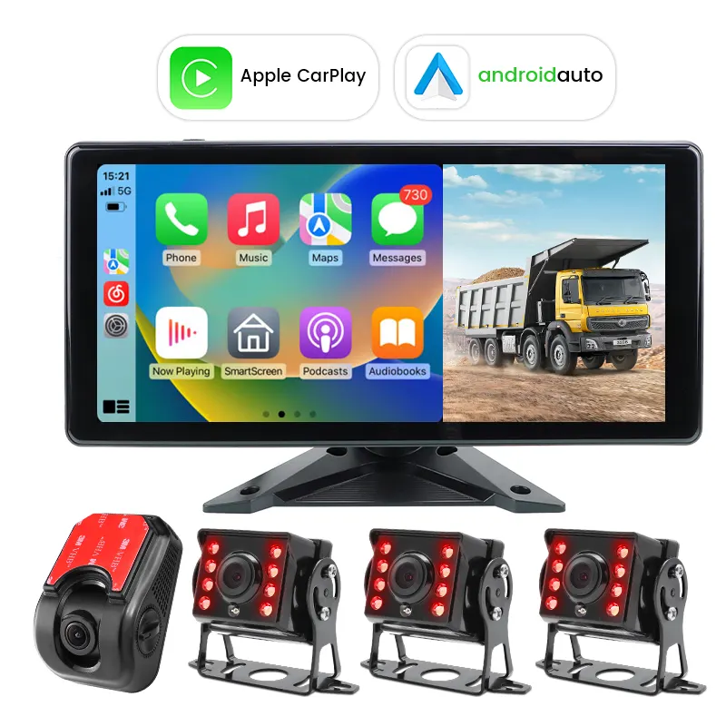 10 "Touchscreen WiFi Wireless Apple Carplay und Android-Auto Auto GPS Multimedia Monitor mit AHD1080P Auto kamera für LKW/Bus