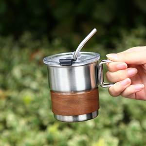 Tasse à café en acier inoxydable 304 avec poignée en bois anti-brûlure, isolation thermique, logo, pour le camping en plein air, les voyages, portable, haute température - Product Image 4