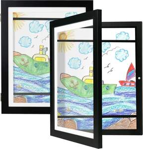 Cadre d'art pour enfants sur mesure avec passe-partout, pour affichage et rangement d'œuvres d'art interchangeables, noir et blanc, pour mur ou table - Product Image 1