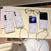 Coque de téléphone Kawaii Pastel Doux avec motif de chiot de dessin animé pour Samsung Galaxy Z Fold 7-4, avec dragonne à perles pour Z Flip 7-3