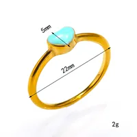 Bague en acier inoxydable plaqué or avec incrustation de turquoise en forme de cœur délicat, bijou minimaliste pour femme, à porter au quotidien
