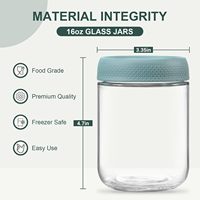 Frascos de Vidrio de 16 oz para Avena Nocturna, Frascos de Vidrio de Boca Ancha Tipo Mason para Ensaladas, Recipientes de Vidrio para Almacenar Alimentos, para Refrigerios, Yogur, Especias, Azúcar