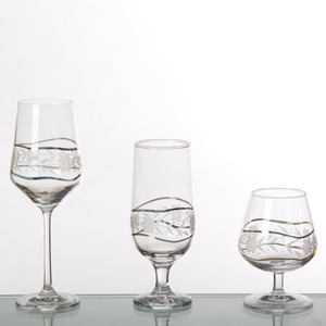 Elegant Hand Cut Glass <b>Wine</b> <b>Goblets</b> Set Of 3 Gold Rimmed Round Design For Party - Product Image 1