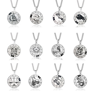 Collier pendentif zodiaque en acier inoxydable, chaîne à breloque ronde, plaqué argent, bijoux classiques unisexes, à porter au quotidien - Product Image 1