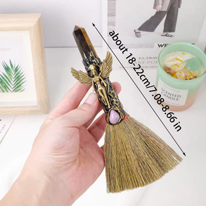 2024, venta al por mayor, Varita de punto mágico de cristal Natural, escoba pequeña, suministros de altar de brujería, escoba de bruja de cuarzo energética, regalo de Helloween - Product Image 2