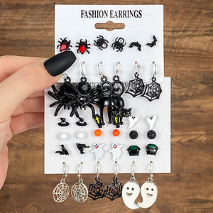 Punk mode noir araignée boucles d'oreilles ensemble pour femmes filles hommes Hip Hop Halloween Festival crâne boucle d'oreille bijoux de noël cadeau - Product Image 3