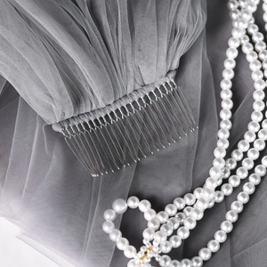 Voile de mariée <span class=keywords><strong>gris</strong></span> transparent très populaire, voile uni monocouche avec peigne à cheveux - Product Image 1