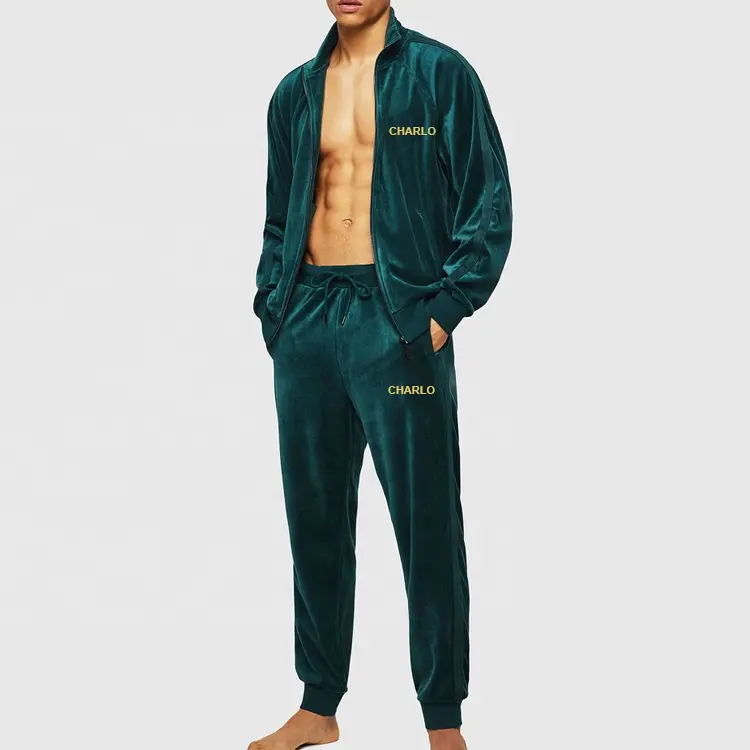 Custom Quality green velour velvet tracksuit sportswear suit Blanket Tech Fleece Luxury Velour Tracksuits For Men