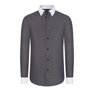 Camisa de Hombre de Alta Calidad, Estampada, Transpirable, Formal, con Puños Franceses, Manga Larga, Cuello Clásico en Contraste - Product Image 1
