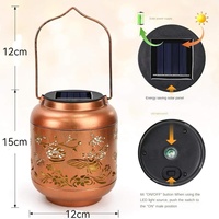 Lámpara LED Solar IP65 Impermeable con Sensor de Luz y Control Remoto, Haz de 360°, Araña de Hierro Forjado Hueca para Jardín y Patio Exterior, CRI 80