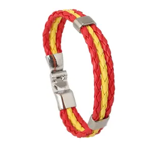 Youcheng-pulsera tejida de cuero PU con bandera, brazalete de país mundial