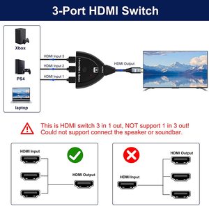 Commutateur HDMI2.1 8K 60Hz, <span class=keywords><strong>4K</strong></span> 120Hz, Full HD, 3 entrées 1 sortie, 3D, mini commutateur 3 ports avec câble pour DVD, HDTV, Xbox, PS3, PS4 - Product Image 3
