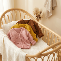 Nouvelle arrivée, cardigan en tricot 100% coton décontracté pour l'hiver, pour filles, col en V, boutons, manches longues, motif uni, haut pour enfants