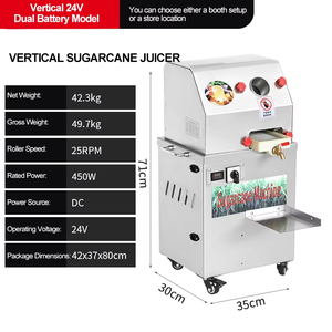 Extractor de Jugo de Caña de Azúcar Eléctrico de Acero Inoxidable para Uso Comercial y Doméstico, con Batería Integrada de 24V - Product Image 6