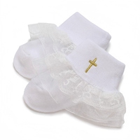 Chaussettes de baptême en coton blanc à lacets croisés pour nouveau-nés, vente en gros, 0-12 mois