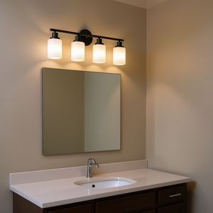Modern 4-<b>Light</b> Vanity Wall Sconce Black Iron Frame Frosted White Glass Warm White LED Bathroom Mirror <b>Light</b> 24 Inch - Product Image 2