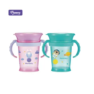 Enfants potable tasses d'alimentation apprenant tasse avec poignée 2021 new custom logo sans bpa pp poignée d'étanchéité 360 degrés formation tasse bébé