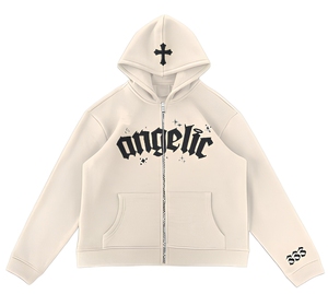 Sweat à capuche zippé gothique Angelic pour homme, imprimé croix blanche 333, coupe régulière, molleton de coton, style streetwear automne - Product Image 2