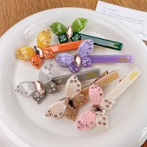 French Style Acetate Hair Clips Barrettes Butterfly Rhinestone Duck Clip Hairpins Elegant Hairgrips Women Girls Hair Accessories