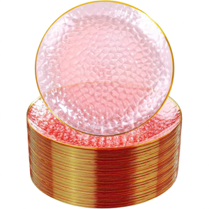 Assiettes <span class=keywords><strong>de</strong></span> table en plastique doré martelé, robustes, avec bord doré, jetables, pour mariages, fêtes et événements - Product Image 5