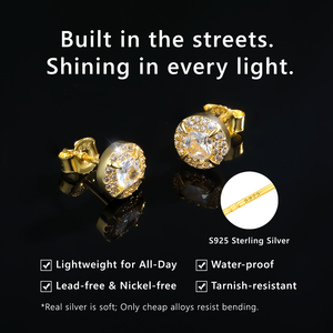 <span class=keywords><strong>Boucles</strong></span> <span class=keywords><strong>d</strong></span>'oreilles clous Hip Hop en <span class=keywords><strong>argent</strong></span> sterling 925 plaqué <span class=keywords><strong>or</strong></span> 14K, serties de zircone cubique 5A, hypoallergéniques, résistantes au ternissement, style Iced Out pour homme - Product Image 3