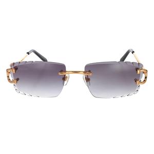 Luxury rimless square <b>sunglasses</b> with gradient gray lenses and gold metal temples for men and women - Product Image 1
