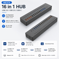 16 in 1 USB Hub 3.0, Data 5Gbps, Pengisian Daya Apple, 16 Sakelar Independen, ABS, GL3510+GL850S, HBC076