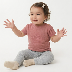 T-shirt en coton pour bébés filles, manches courtes, broderie « Good Days Always », col rond, décontracté, printemps, doux et confortable - Product Image 1