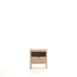 Table d'appoint moderne à lattes avec tiroir et étagère ouverte pour salon et chambre - Product Image 1